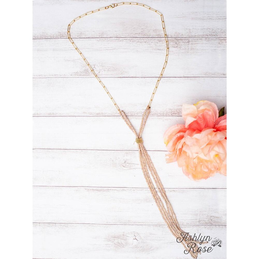 Champagne Popping Pink Crystal Tassel Paper Clip Link Chain Necklace
